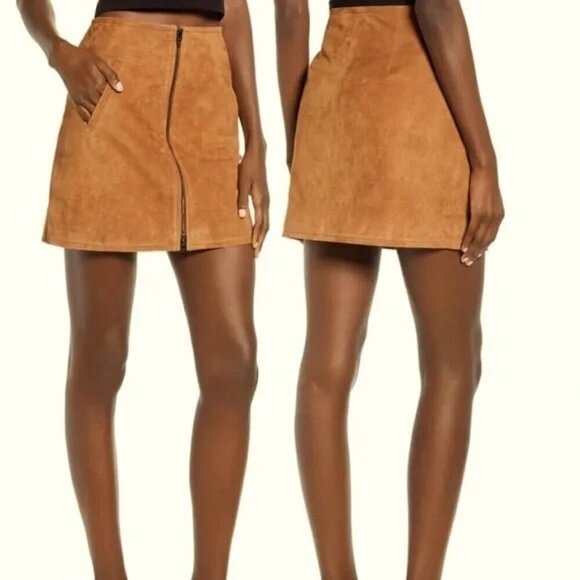 BLANKNYC Alder brown suede front zip mini skirt real leather.  Size 26 - Picture 1 of 10